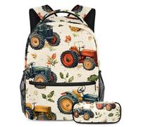 VAPOKF Set di zaini per la scuola con trattori in fattoria, per adolescenti, ragazze, ragazzi, bambini, zaino con astuccio per scuola elementare secondaria, Multi, Taglia unica, Set di zaini per la