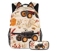 VAPOKF Set di zaini per la scuola con trattori in fattoria, per adolescenti, ragazze, ragazzi, bambini, zaino per studenti, con astuccio per scuola primaria secondaria, Multi, Taglia unica, Set di