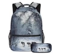 VAPOKF Set di zaini per la scuola con tre lupi, per adolescenti, ragazze, ragazzi, bambini, zaino con astuccio per scuola elementare secondaria, Multi, Taglia unica, Set di zaini per la scuola