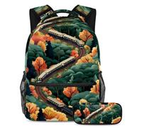 VAPOKF Set di zaini per la scuola con treno sulla ferrovia con albero lussureggiante per adolescenti, ragazze, ragazzi, bambini, zaino per studenti con astuccio per scuola primaria secondaria, Multi,