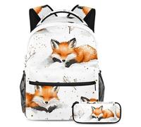 VAPOKF Set di zaini per la scuola con volpi sdraiati sulla neve, per adolescenti, ragazze, ragazzi, bambini, zaino con astuccio per scuola elementare secondaria, Multi, Taglia unica, Set di zaini per