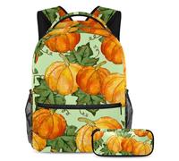 VAPOKF Set di zaini per la scuola con zucca del Ringraziamento per adolescenti, ragazze, ragazzi, bambini, zaino per studenti con astuccio per scuola primaria secondaria, Multi, Taglia unica, Set di