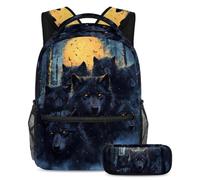 VAPOKF Set di zaini per la scuola del gruppo Scary Wolf per adolescenti, ragazze, ragazzi, bambini, zaino per studenti con astuccio per scuola primaria secondaria, Multi, Taglia unica, Set di zaini