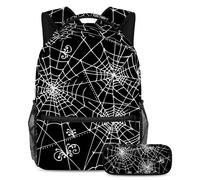 VAPOKF Set di zaini per la scuola di Halloween con ragnatela nera e bianca per adolescenti, ragazze, ragazzi, bambini, zaino per studenti con astuccio per scuola primaria secondaria, Multi, Taglia