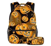 VAPOKF Set di zaini per la scuola di Halloween Jack Pumpkins per adolescenti, ragazze, ragazzi, bambini, zaino per studenti con astuccio per scuola primaria secondaria, Multi, Taglia unica, Set di