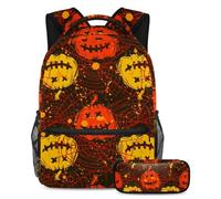 VAPOKF Set di zaini per la scuola di Halloween Pumkin Evil per adolescenti, ragazze, ragazzi, bambini, zaino per studenti con astuccio per scuola primaria secondaria, Multi, Taglia unica, Set di zaini