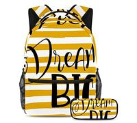 VAPOKF Set di zaini per la scuola per adolescenti, ragazze e ragazzi, zaino per studenti con astuccio per la scuola - Citazione a righe Dream Big, Multi, Taglia unica, Set di zaini per la