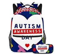 VAPOKF Set di zaini per la scuola per adolescenti, ragazze e ragazzi, zaino per studenti con astuccio per la scuola - Giornata della sensibilizzazione sull'autismo, Multi, Taglia unica, Set di zaini