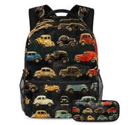 VAPOKF Set di zaini per la scuola retrò con auto antiche per adolescenti, ragazze, ragazzi, bambini, zaino per studenti con astuccio per scuola primaria secondaria, Multi, Taglia unica, Set di zaini