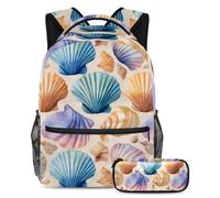 VAPOKF Set di zaini per la scuola senza cuciture con conchiglie marine, per adolescenti, ragazze, ragazzi, bambini, zaino per studenti con astuccio per scuola primaria secondaria