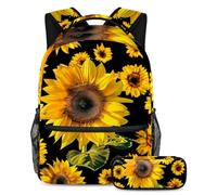 VAPOKF Set di zaini per la scuola senza cuciture con girasoli per adolescenti, ragazze, ragazzi, bambini, zaino per studenti con astuccio per scuola primaria secondaria, Multi, Taglia unica, Set di