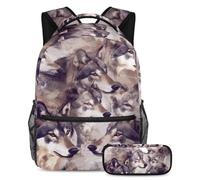 VAPOKF Set di zaini per la scuola senza cuciture con lupi, per adolescenti, ragazze, ragazzi, bambini, zaino per studenti con astuccio per scuola primaria secondaria, Multi, Taglia unica, Set di zaini