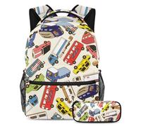 VAPOKF Set di zaini per la scuola senza cuciture con motivo Cars per adolescenti, ragazze, ragazzi, bambini, zaino per studenti con astuccio per scuola primaria secondaria, Multi, Taglia unica, Set di