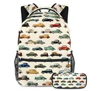 VAPOKF Set di zaini per la scuola senza cuciture con motivo Cars per adolescenti, ragazze, ragazzi, bambini, zaino per studenti con astuccio per scuola primaria secondaria, Multi, Taglia unica, Set di