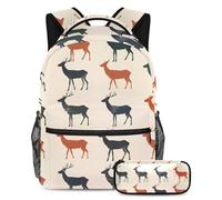 VAPOKF Set di zaini per la scuola senza cuciture con motivo cervi, per adolescenti, ragazze, ragazzi, bambini, zaino per studenti con astuccio per scuola primaria secondaria, Multi, Taglia unica, Set