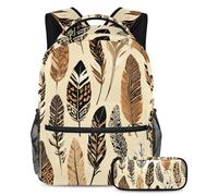 VAPOKF Set di zaini per la scuola senza cuciture con piume di pelle di animale, per adolescenti, ragazze, ragazzi, bambini, zaino per studenti con astuccio per scuola primaria secondaria