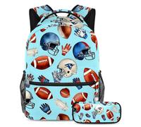 VAPOKF Set di zaini per la scuola sportiva del football americano, per adolescenti, ragazze, ragazzi, bambini, zaino per studenti, con astuccio per scuola elementare, secondaria e secondaria