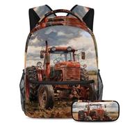 VAPOKF Set di zaini per la scuola vintage con trattore sulla fattoria per adolescenti, ragazze, ragazzi, bambini, zaino per studenti con astuccio per scuola primaria secondaria, Multi, Taglia unica,