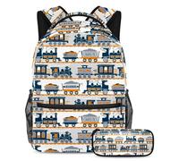 VAPOKF Set di zaini per la scuola vintage con treno sulla ferrovia, per adolescenti, ragazze, ragazzi, bambini, zaino per studenti con astuccio per scuola primaria secondaria, Multi, Taglia unica, Set