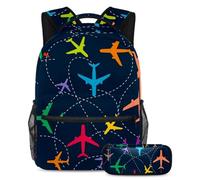 VAPOKF Set di zaino per la scuola con aereo Fly in the Sky, per adolescenti, ragazze, ragazzi, bambini, zaino con astuccio per scuola elementare secondaria, Multi, Taglia unica, Set di zaini per la
