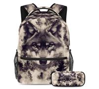 VAPOKF Set di zaino per la scuola con albero della foresta di lupi, per adolescenti, ragazze, ragazzi, bambini, zaino con astuccio per scuola primaria secondaria, Multi, Taglia unica, Set di zaini per