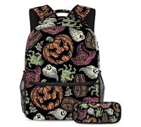 VAPOKF Set di zaino per la scuola con candele e candele fantasma zombie di Halloween, per adolescenti, ragazze, ragazzi, bambini, zaino con astuccio per scuola elementare secondaria, Multi, Taglia