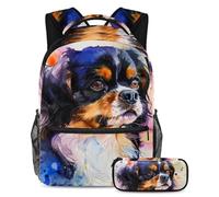 VAPOKF Set di zaino per la scuola con cane Cavalier King Charles Spaniel per adolescenti, ragazze, ragazzi, bambini, zaino con astuccio per scuola primaria secondaria, Multi, Taglia unica, Set di