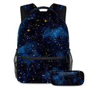 VAPOKF Set di zaino per la scuola con costellazione del cielo stellato notturno per adolescenti, ragazze, ragazzi, bambini, zaino per studenti con astuccio per scuola primaria secondaria