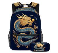 VAPOKF Set di zaino per la scuola con drago e palla con squame blu, per adolescenti, ragazze, ragazzi, bambini, zaino per studenti con astuccio per scuola primaria secondaria