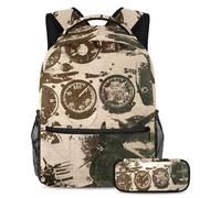 VAPOKF Set di zaino per la scuola con elica e quadrante a forma di aeroplano grunge, per adolescenti, ragazze, ragazzi, bambini, zaino con astuccio per scuola primaria, secondaria, scuola superiore,