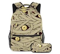 VAPOKF Set di zaino per la scuola con occhi di mostro zombie di Halloween, per adolescenti, ragazze, ragazzi, bambini, zaino per studenti con astuccio per scuola primaria secondaria, Multi, Taglia