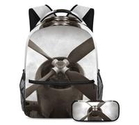 VAPOKF Set di zaino vintage con elica di aereo da guerra, per adolescenti, ragazze, ragazzi, bambini, zaino per studenti con astuccio per scuola primaria secondaria, Multi, Taglia unica, Set di zaini