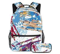 VAPOKF Set di zaino vintage per la scuola con aeroplani da combattimento per adolescenti, ragazze, ragazzi, bambini, zaino per studenti con astuccio per scuola primaria secondaria, Multi, Taglia