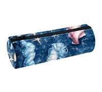 VAPOKF Shells Starfish on Blue Leather Barrel Pen Pencil Case Coin Purse Cosmetic Makeup Bag per Studenti Cancelleria Scuola Ufficio Storage