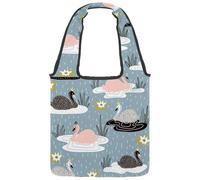 VAPOKF Simpatico cigno con corona che piove in tela, borse a tracolla da donna, grande borsa da trasporto riutilizzabile, borsa a tracolla per scuola, lavoro, ufficio, viaggi, shopping, casual