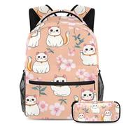 VAPOKF Simpatico set di zaini per la scuola con gatti fortunati e ciliegie, per adolescenti, ragazze, ragazzi, bambini, zaino con astuccio per scuola primaria secondaria