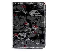 VAPOKF Sklull - Custodia per passaporto con rose rosse nel cimitero, in pelle, 11,5 x 16,5 cm, Multi, 11.5x16.5cm/4.5x6.5 in, Vintage