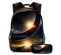 VAPOKF Solar Eclipse - Set di zaini per la scuola per adolescenti, ragazze, ragazzi, bambini, zaino per studenti, con astuccio per scuola primaria secondaria, Multi, Taglia unica, Set di zaini per la