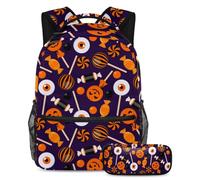 VAPOKF Sweet Halloween Candy School Bag Set per adolescenti, ragazze, ragazzi, bambini, zaino per studenti con astuccio per scuola primaria secondaria, Multi, Taglia unica, Set di zaini per la scuola
