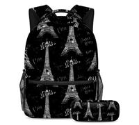 VAPOKF Torre Eiffer, set di zaini per la scuola, senza cuciture, per adolescenti, ragazze, ragazzi, bambini, zaino con astuccio per scuola elementare e secondaria