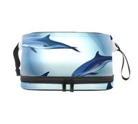 VAPOKF Trousse per cosmetici con motivo astratto oceano di marmo blu oro per donne e ragazze, borsa da viaggio per trucchi pratica borsa organizer con scomparto per pennelli, Multicolore 13, 27x15x14