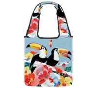 VAPOKF Uccelli tucani su una tela floreale, borse a tracolla da donna, borsa a tracolla grande riutilizzabile borsa a tracolla per scuola, lavoro, ufficio, viaggi, shopping, casual