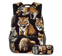 VAPOKF Wild Tigers - Set di zaini per la scuola, per adolescenti, ragazze, ragazzi, bambini, con astuccio per scuola elementare e secondaria, Multi, Taglia unica, Set di zaini per la scuola