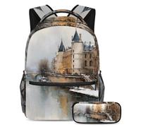 VAPOKF Winter City Building River - Set di zaini per adolescenti, ragazze, ragazzi, bambini, zaino con astuccio per scuola elementare secondaria