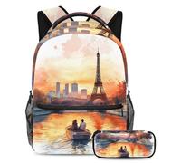 VAPOKF Youngers on The Seine River - Set di zaini per la scuola per adolescenti, ragazze, ragazzi, bambini, zaino con astuccio per scuola elementare secondaria, Multi, Taglia unica, Set di zaini per