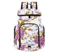 VAPOKF Zaino da basket, borsa sportiva con scomparto per palline e scarpe per calcio, calcio, pallavolo, nuoto, palestra, viaggi, pittura con uccelli e fiori