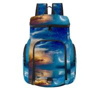 VAPOKF Zaino da basket, borsa sportiva con scomparto per palline e scarpe per calcio, calcio, pallavolo, nuoto, palestra, viaggi, stelle a mezzaluna e nuvole luminose sopra il mare sereno