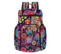 VAPOKF Zaino da basket, borsa sportiva con scomparto per palline e scarpe per calcio, calcio, pallavolo, nuoto, palestra, viaggi, tribù indiana, elefanti e motivo floreale colorato