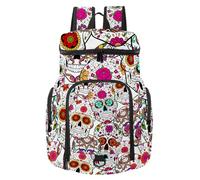 VAPOKF Zaino da basket, borsa sportiva con scomparto per palline e scarpe per calcio, calcio, pallavolo, nuoto, palestra, viaggi, motivo floreale con teschi di zucchero del giorno dei morti