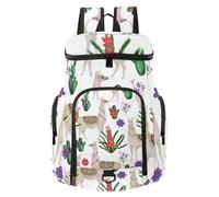 VAPOKF Zaino da basket, borsa sportiva con scomparto per palline e scarpe per calcio, calcio, pallavolo, nuoto, palestra, viaggi, tribù lama e fiori di cactus, pittura ad acquerello